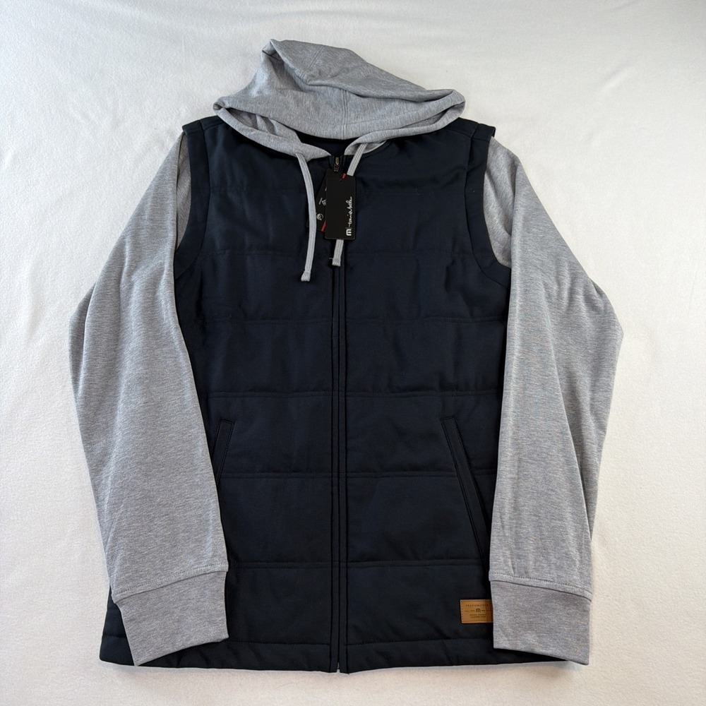 TravisMathew Mens S Scavenger Heater Tech Hoodie Black Gray Full Zip NWT